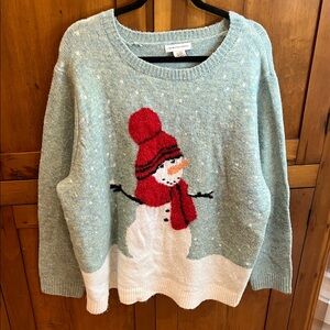 Cupcakes & Cashmere Light Blue Winter Snowman Sweater, Ultra Soft!